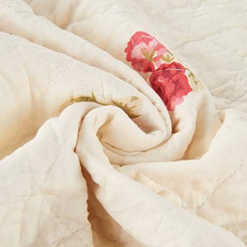 Cozyholy Original 100% Cotton Quilt Twin Size Pink Floral Patchwork Quilted Throw Blanket, Reversible Bedspread Coverlet Vintage Shabby Chic Bedding Quilt for Bed Couch Sofa
