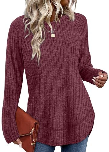 WIHOLL Long Sleeve Shirts for Women Fall Sweaters 2025 Lightweight Casual Tunic Tops Loose Fit Winter Clothing S-2XL