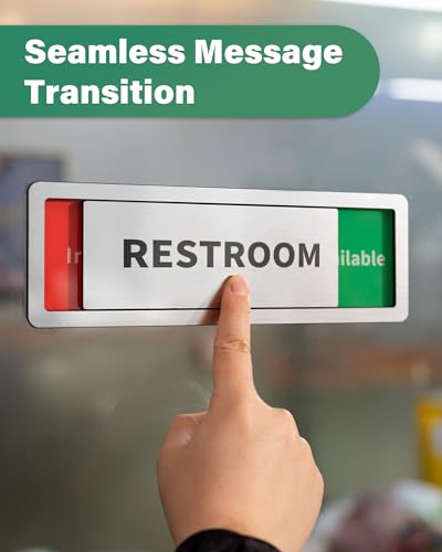 Image of Restroom sign,Bathroom Door Sign, Available /In Use Privacy Bathroom Slider Sign,Self Adhesive Restroom Signs for Business, Office, Store, Home, Occupied Vacant Indicator,Brushed Silver