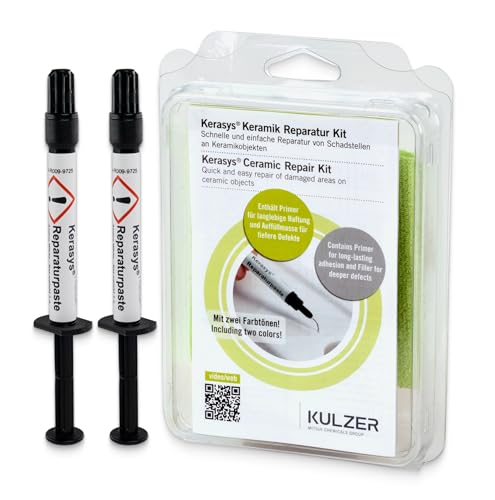 KERASYS Keramik Reparaturset - Profi Reparaturpaste für Waschbecken Badewannen Fliesen Komplettset mit UV-Licht Primer & Politur - Farben: Alpine White/Star White