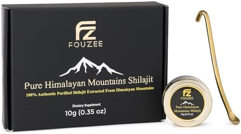 Pure Himalayan Mountains Shilajit - 77% + Fulvic Acid Authentic Hard Consistency, Natural Source of Fulvic Acid, Over 85 Trace Minerals, Includes Stainless Steel Spoon (10 Grams)