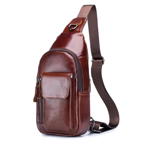 WeeDee Sling Bag - Borsa a tracolla da uomo, in pelle, resistente all'acqua (marrone), marrone, S