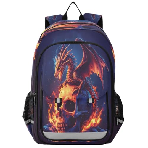 Sac à dos école crâne de dragon robuste et léger avec bretelles rembourrées