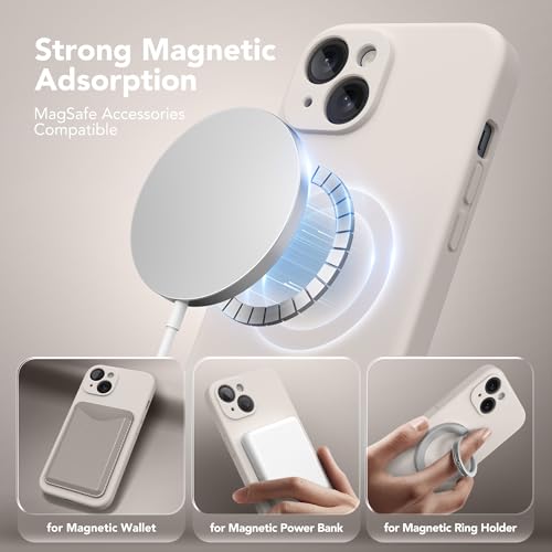 Image of Magnetic for iPhone 15 Plus Case, Compatible with MagSafe, [Full Camera Protection][Screen Protector] Silicone Shockproof Protective Phone Case for iPhone 15 Plus 6.7 inch, Stone