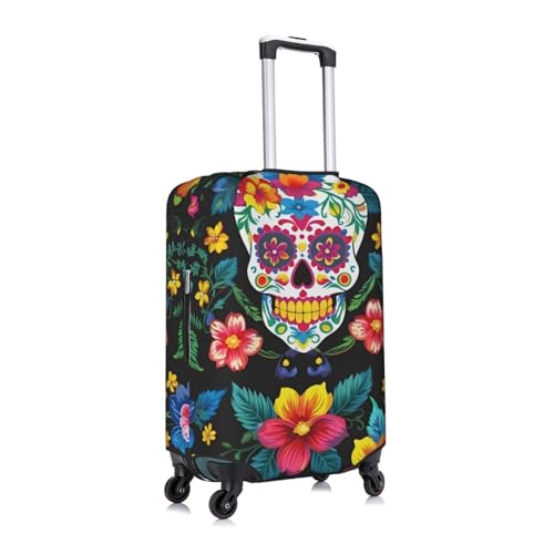Sugar Skulls Flowers Tsa Approved Luggage Cover For 18-32 Inch Suitcases Scratch-Resistant Stretch Luggage Cover3