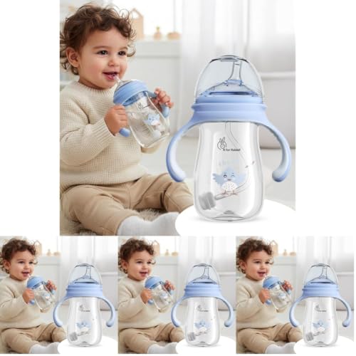 Image of R for Rabbit Tritan Tweet 240 ml Spout Cup for Kids | Twin Handle Non Toxic BPA Free Soft Silicone Spout Sipper Bottle | Leak Proof Drinking Sippy Cup for 1 + Year Kids Boy & Girl (Blue) (Pack of 4)