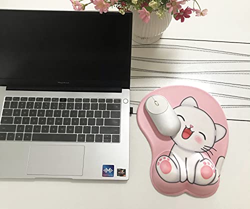 Cute Pink Mouse Pad With Ergonomic Wrist Rest Support, Non-Slip Gel Anime Kawaii 3D Mouse Pads, Wrist Pads, Pain Relief, And Easy Typing, Gaming, Notebook Computer Home Office Work And Study(Cat-Pink) #TOP1