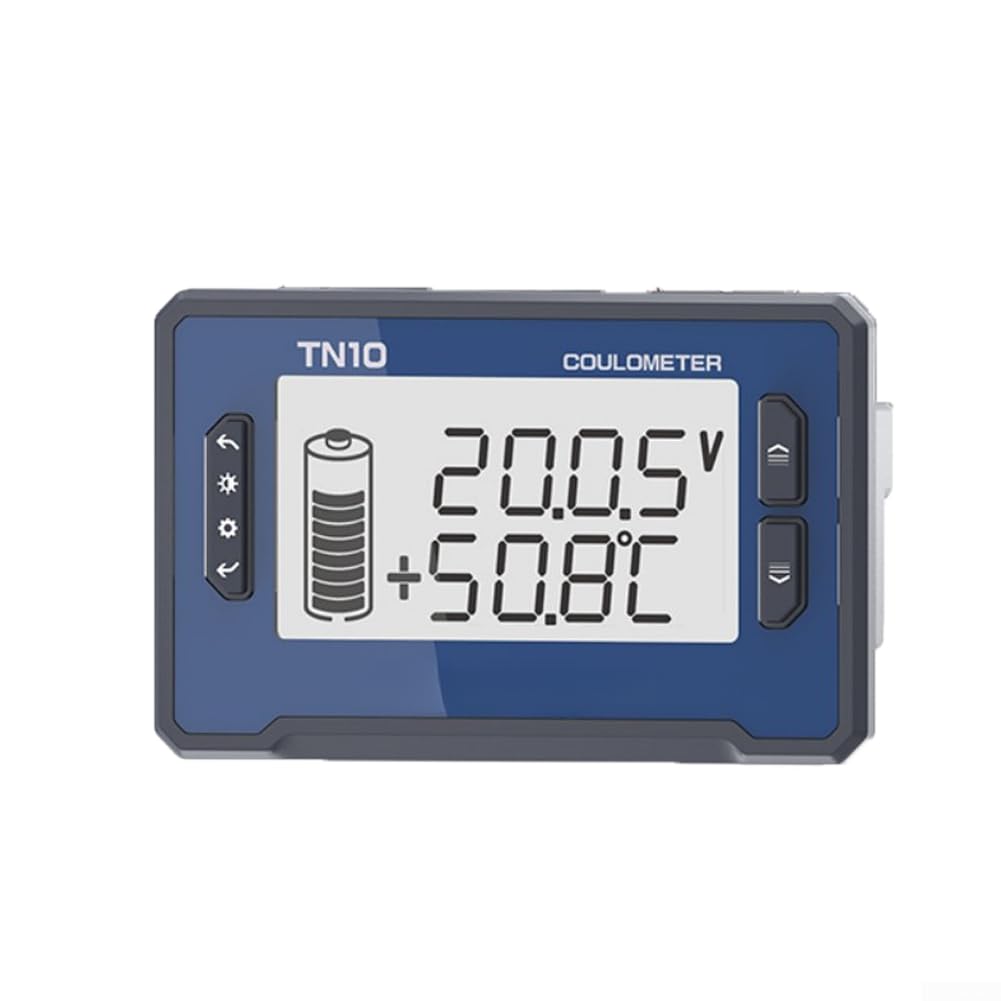 TN10 - Monitor de batería de 8 a 80 V, pantalla LCD de capacidad con voltaje SOC, corriente, tiempo, temperatura, alarma programable para sistemas de litio, fosfato ferroso, plomo-ácido