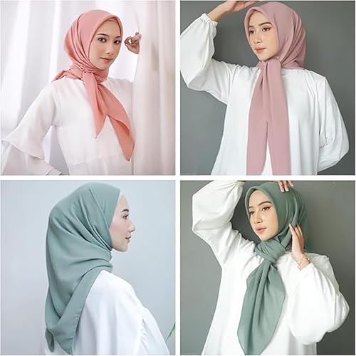 Women's Fashion Square Scarf 43.5''- Silky Chiffon Head Scarf Muslim Hijab Bandana Head Wraps SF124