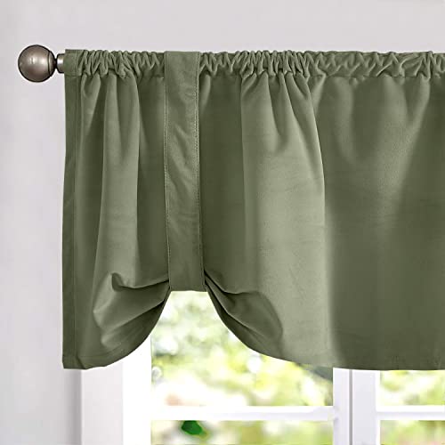 Jinchan Velvet Valance Window Treatment Room Darkening Valance Window Topper Curtain Removable Loops Valance For Living Room Small Window Curtain Rod Pocket Curtain 1 Panel 18 Inch Sage Green #TOP16