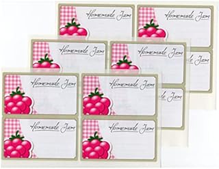 64x Large Raspberry Jam Jar Labels. Luxury Self Adhesive Stickers from Quality Touch Preserves. Free First Class UK Delivery.