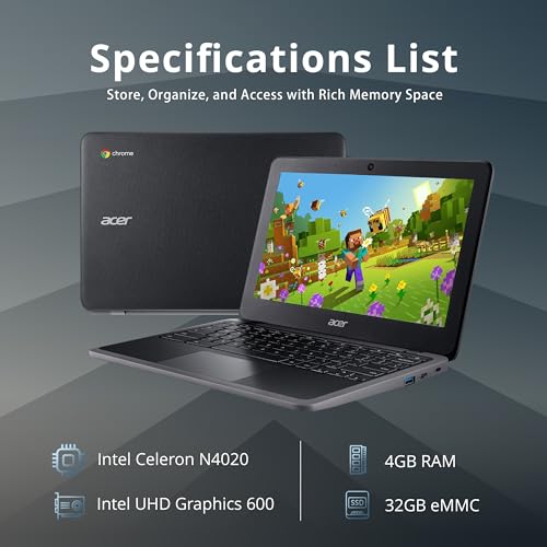 acer Chromebook 311 11.6" HD IPS Laptop, Intel Celeron N4020, 4GB LPDDR4 RAM, 32GB eMMC, Intel UHD Graphics 600, Wi-Fi 5, 720p HD Camera, Chrome OS, Charcoal Black (Renewed)
