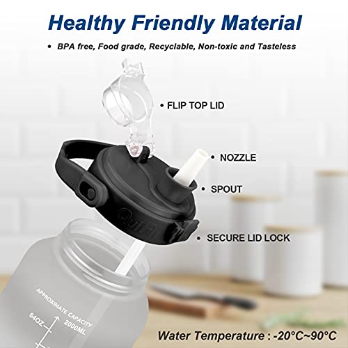 Venuy Garrafa de água de 2 litros de grande capacidade, livre de BPA, motivacional ao ar livre com m