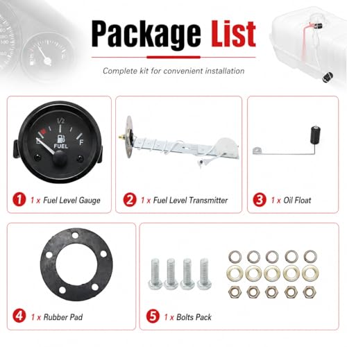 Image of 2 inch 52mm Fuel Level Gauge Universal Car SUV w /Fuel Sensor E-1 /2-F Pointer Meter 12V