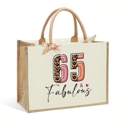 WFDN Vintage 1961 Theme 65th Birthday Tote Bag for Women, Vintage N°65 Tote Bag - Large Beige Gift for Mom, Mother’s Day, Thanksgiving & Christmas