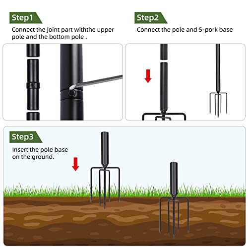 Outdoor String Light Pole, Heavy Duty Light Poles For Outside With Hooks And 4-Prong Fork, Metal Post For Hanging String Lights For Deck, Patio Garden, Backyard, Wedding Or Party, 2 Pack #TOP4