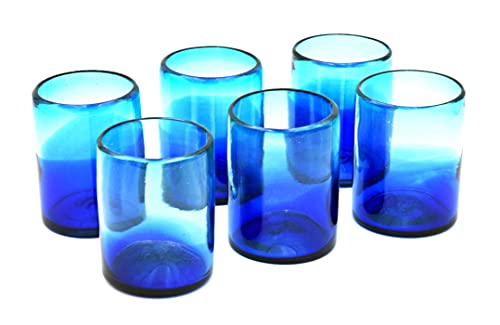 Set de 6 vasos de vidrio soplado artesanal azul miniatura 2
