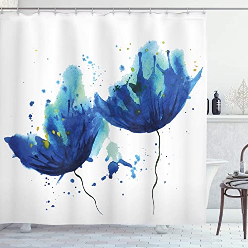 Aquarelle Rideau Douche, Aquarelle Rideau de Bain 100% Polyester Tissu Rideau de Douche Anti Moisissure Imperméable pour Salle de Bain ou Baignoire, 8 Crochets, 120 x 200 cm Cover