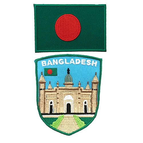 A-ONE 2 PCS Pack- Lalbagh Fort Landmark Shield Patch+Bangladesh Flag Patch, Asia Landmark Patch, Travel Patch, Sew on/Iron on Patch for Jeans Jackets Shirts, Patriotic Emblem, Adhesive Patch NO.362C