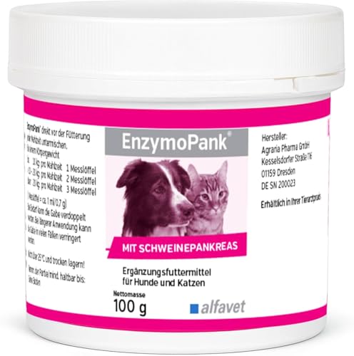 alfavet EnzymoPank 100 g – Pulver zur Unterstützung der Verdauung – Enzyme aus Schweinepankreas - Ergänzungsfuttermittel für Hunde & Katzen