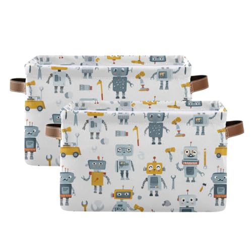 Image of Aslsiy Storage Basket Colorful Cute Robots (7) Nursery Bins Baby Canvas Box Clothes Shelf Basket Laundry Hampers 2 Pcs