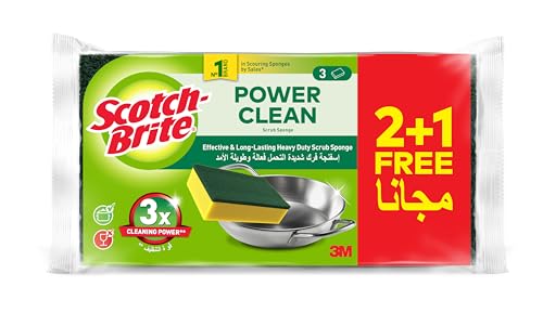 Scotch-Brite Heavy Duty Classic Flat Laminate Scrub Sponge 3 units (2+1 Free)/Pack | Kitchen sponge | Dish sponge | Scrub | General Cleaning | Food Safe | Non-Rusting | Kitchen Garage Outdoor