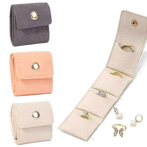 XFSRG 3 Pièces Mini Boite a Bijoux Femme Portable Pliable Rangement Compact Organisateur Voyage Étui à Bijoux Pochette Protection pour Boucles d'Oreilles Bagues Colliers