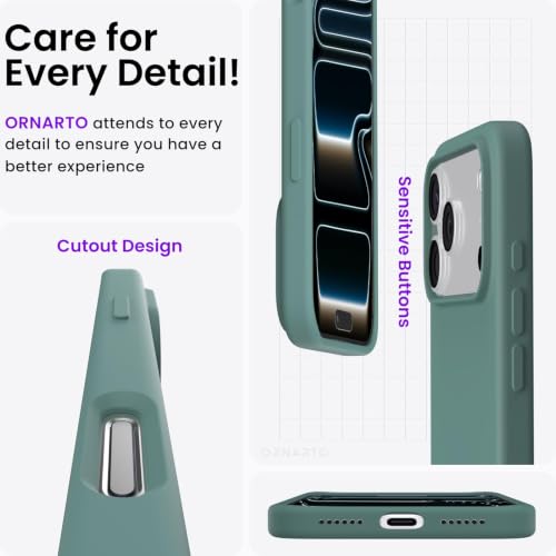 Image of ORNARTO Compatible with iPhone 17 Pro Max Case 6.9 inch, Slim Liquid Silicone 3 Layers Soft Gel Rubber Shockproof Protective Cover with Anti-Scratch Microfiber Lining-Pine Green