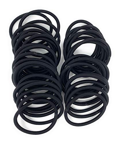 MSC 40 Pc 4mm Thick Elastic Hair Bands 50mm Diameter - 4mm Thick - Hair Ties Bobbles Elastics Hairbands Ponytail Holders No Metal for Women Girls Kids Men Ideal for Thick Hair Black40pc