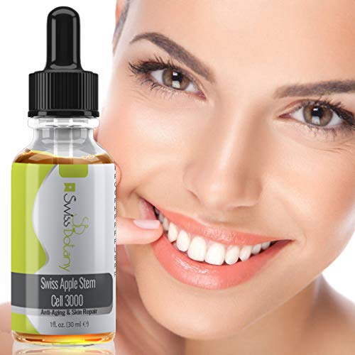 Swiss Apple Stem Cell 3000 Serum, Plant Stem Cells No Animal Products, Reduce Aging Signs Wrinkles + Discoloration, Restore Elasticity And Youthful Appearance | Premium Made By Swiss Botany, 1 Fluid Ounce, 1 Bottle #TOP4