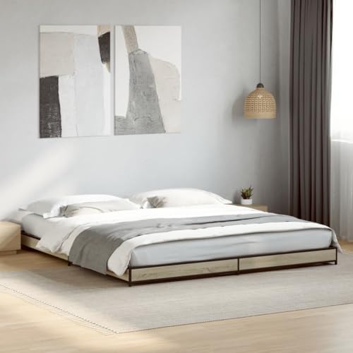 vidaXL Estructura de Cama, Somier Doble de Invitados, Base de Cama, Mueble para Dormitorio, Madera de Ingeniería Metal Roble Sonoma 200x200 cm