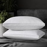 UNIKOME Goose Down Feather Pillows with 100% Cotton Cover, Thick Gusseted Bed Hotel Collection Pillows for Sleeping, Queen Size, Set of 2