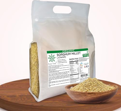 Image of Pure Tree Certified Organic Jowar Millet | 10 Kg / 10000 g | Sorghum Jawari Whole Grain | Unpolished Jonnalu | Gluten-Free-Millet
