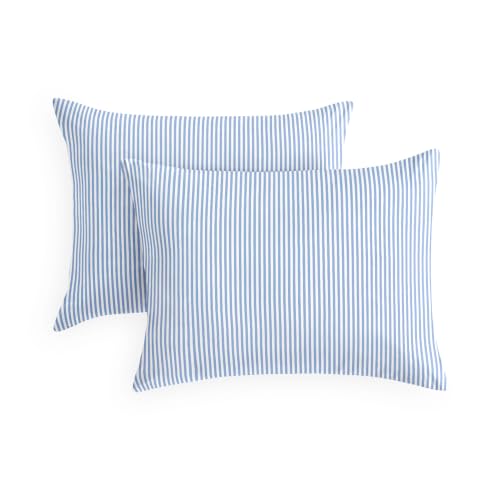 Wake In Cloud - Striped Pillow Cases, Ticking Vertical Pin Stripe Modern Farmhouse Pattern Printed, Set of 2 Soft Pillowcases Pillow Shams Covers, Blue White, King Size 20x36 Inches