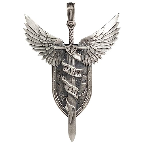 Starforged Lion El'Jonson Warhammer - 40 Karat Dunkler Engel Halskette mit Sterling Silber Anhänger für Männer, Einheitsgröße, Sterling Silber, Ohne Edelstein