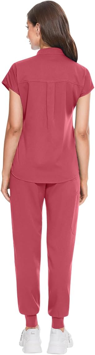 Scrubs for Women Set, Medical Jogger Suit Stretch Top & Pants, with Multi Pocket, for Nurse Esthetician Workwear - Image 3
