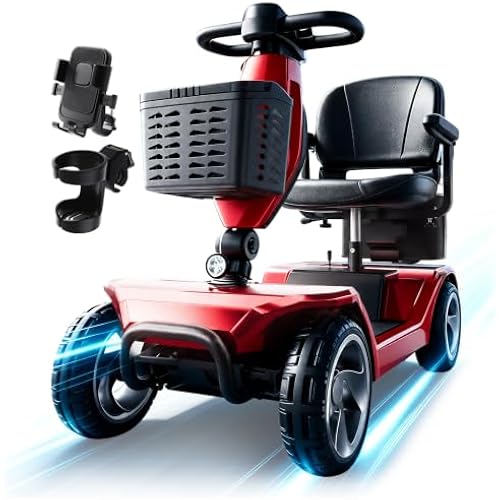 Foldable Mobility Scooters for Seniors, FSA&HSA Eligible, 330LBS Capacity 4 Wheel Lightweight Mobility Scooters for Adults, Powered Electric Mobility Scooters, Folding Travel Motorized Scooters-Red