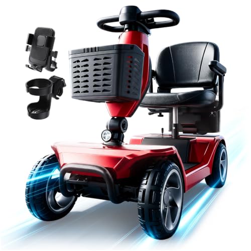Foldable Mobility Scooters for Seniors, FSA&HSA Eligible, 330LBS Capacity 4 Wheel Lightweight Mobility Scooters for Adults, Powered Electric Mobility Scooters, Folding Travel Motorized Scooters-Red