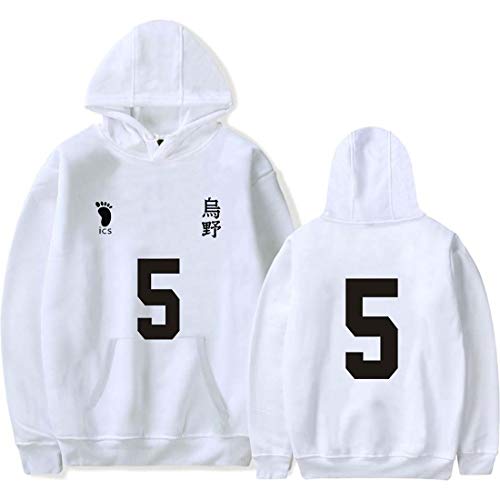 Yumenam Unisex Haikyuu Voleibol Junior Hoodie Sweatshirt Casual Manga Larga Sudadera con Capucha Jersey Cosplay Traje Kageyam Hinata Shoyo Tobio Deportivo Sudadera, Blanco D., L