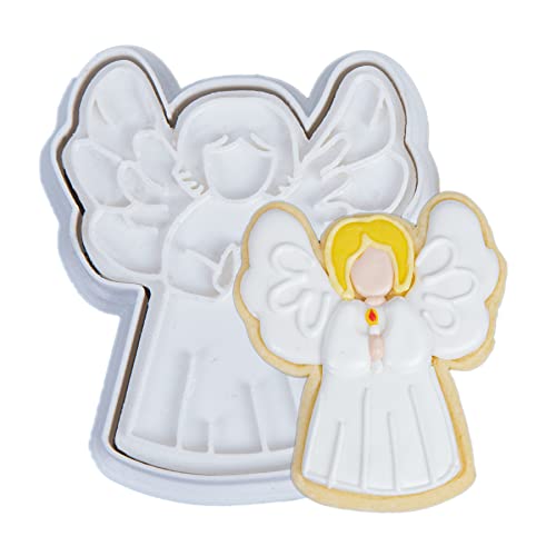 Flycalf Angel Cookie Cutters Christmas with Plunger Stamps Holiday PLA Baking Accessories Cutter Molds Gifts Decorative Party 3.5" Kitchen Cake Supplies