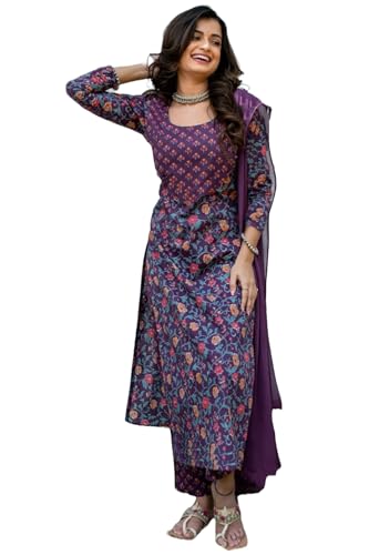 Image of GoSriKi Women's Cotton Blend Kurta with Pant & Dupatta