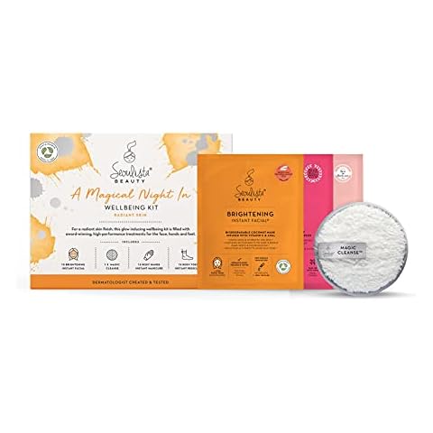 Seoulista Beauty Wellbeing RADIANT Gifting Bundle | BRIGHTENING SHEET MASK | Rosy Toes - Foot Mask Pedciure | Rosy Hands - Hand Mask Manicure | Magic Cleanse™ Eco-friendly Cleansing Tool Cover