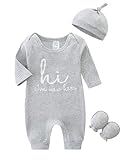 KIDDLETOWN Schlafanzug Baby, Strampler Neugeborene, 3er Pack Schlafstrampler mit Hut und Handschuhe, Baumwolle Baby Schlafanzug Langarm Pyjamas Strampler 0-3 Monate Kleidung für Mädchen und Jungen