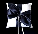 SACASUSA New Black Satin Bow White Wedding Ring Pillow Bearer