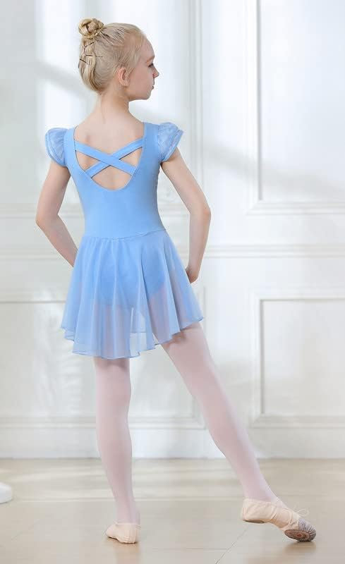 Image of DIPUG Ballet Leotards for Girls Ballet Leotard with Skirt Toddler Dance Leotards Flutter Sleeve and Criss-Cross Back