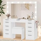 YITAHOME Vanity Desk with Large Mirror & 3-Color Light Bulbs