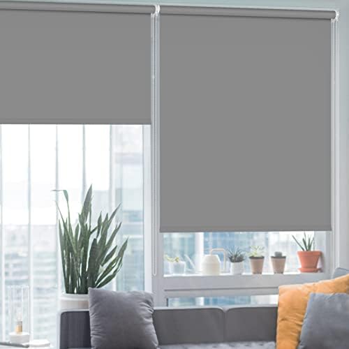 HIDODO Thermal Roller Window Blinds, Blackout Roller Blinds for Windows, Waterproof Fabric Blinds UV Protection Fit Bedroom, Living Room, Bathroom, Kitchen and Doors, 66 x 183 cm, Grey