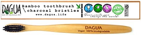 DAGUA Eco-friendly Bamboo Toothbrush with Charcoal Bristles BPA-free in ecofriendly packing. (Medium bristles - 1 count)