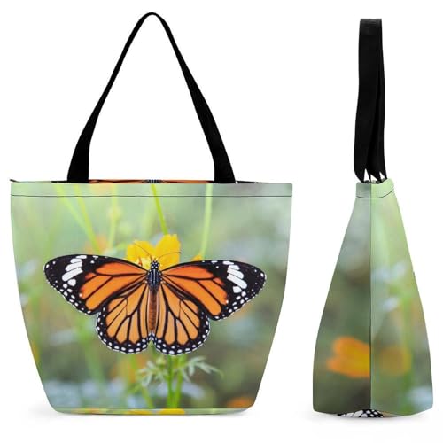 Sac de shopping pour voyage grand format orange à motif papillon pour transporter toutes vos affaires