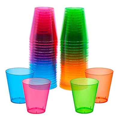 Party Essentials Hard Plastic 2-Ounce Shot/Shooter Glasses, 40-Count, Assorted Neon